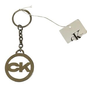 CALVIN KLEIN MONOGRAM LOGO KEY FOB SILVER TONE KEYCHAIN NEW UNISEX